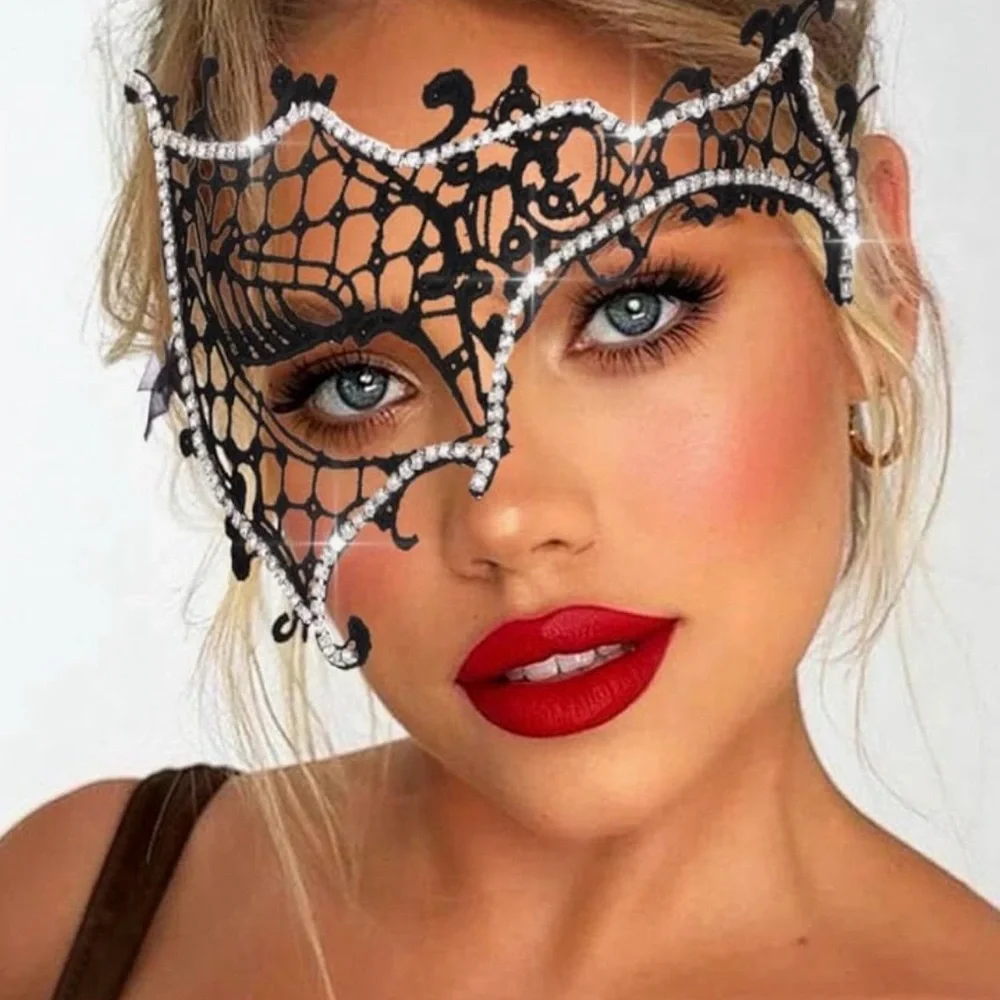 New Black Lace Masquerade Mask with Rhinestones